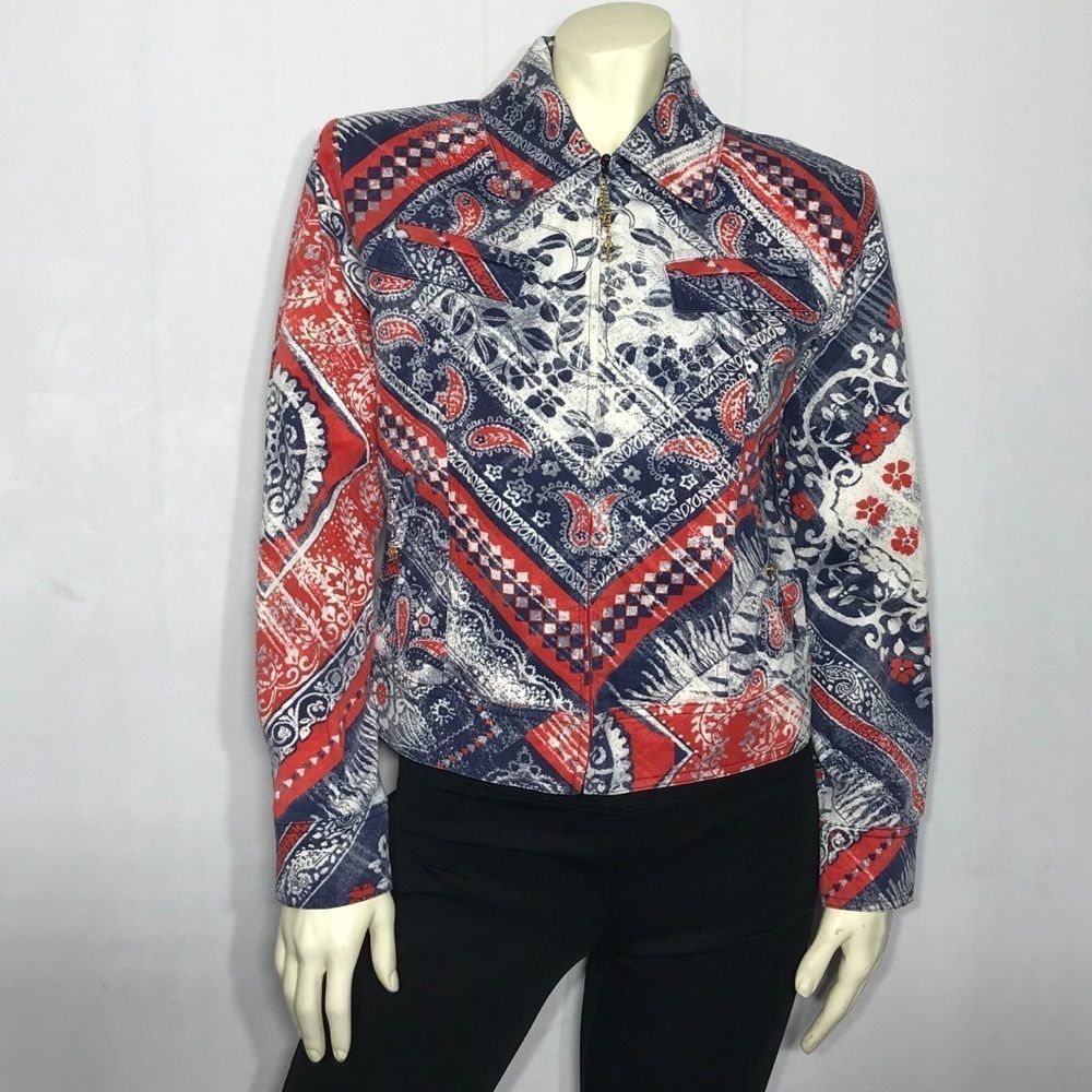St John Sport Red, White & Blue Design Zip Jacket